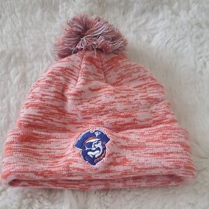 Vibrant Orange and Blue Knit Pom-Pom Hat